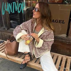 Lunivop Flower Print Jackets For Women Fashion Pocket Slim Coat Womens Clothes Street Casual Autumn