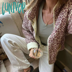 Lunivop Flower Print Jackets For Women Fashion Pocket Slim Coat Womens Clothes Street Casual Autumn