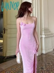 Lunivop Flower Side Slit Dress Women Sleeveless Sexy Off Shoulder Bodycon Sundress Lady Party