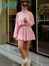 Lunivop Folds Skirt Sets For Women Turtleneck Autumn Winter Knitted Pullover Femme Mini Skirts 2