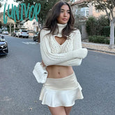 Lunivop Folds Splice Mini Skirt For Women Solid Buttons Asymmetrical High Waist Pleated Ladies 2024