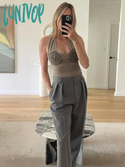 Lunivop Folds Sunflower Tank Top Women Mesh Bodycon Sleeveless Slim Crop Tops Ladies Club Party