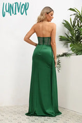 Lunivop Formal Occasion Long Dresses For Women High Slit Sexy Strapless Celebrity Dress Green Maxi