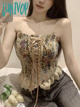 Lunivop France Vintage Print Sleeveless Tops Women Lace Elegant Party Princess Strap Top Female