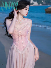 Lunivop France Vintage Sexy Dress Women Elegant Party Midi Dresses Female Beach Patchwork High