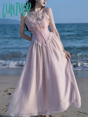 Lunivop France Vintage Sexy Dress Women Elegant Party Midi Dresses Female Beach Patchwork High