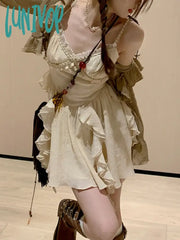 Lunivop France Vintage Two Piece Dress Set Women Summer Chiffon Elegant Kawaii Suit Female Korean