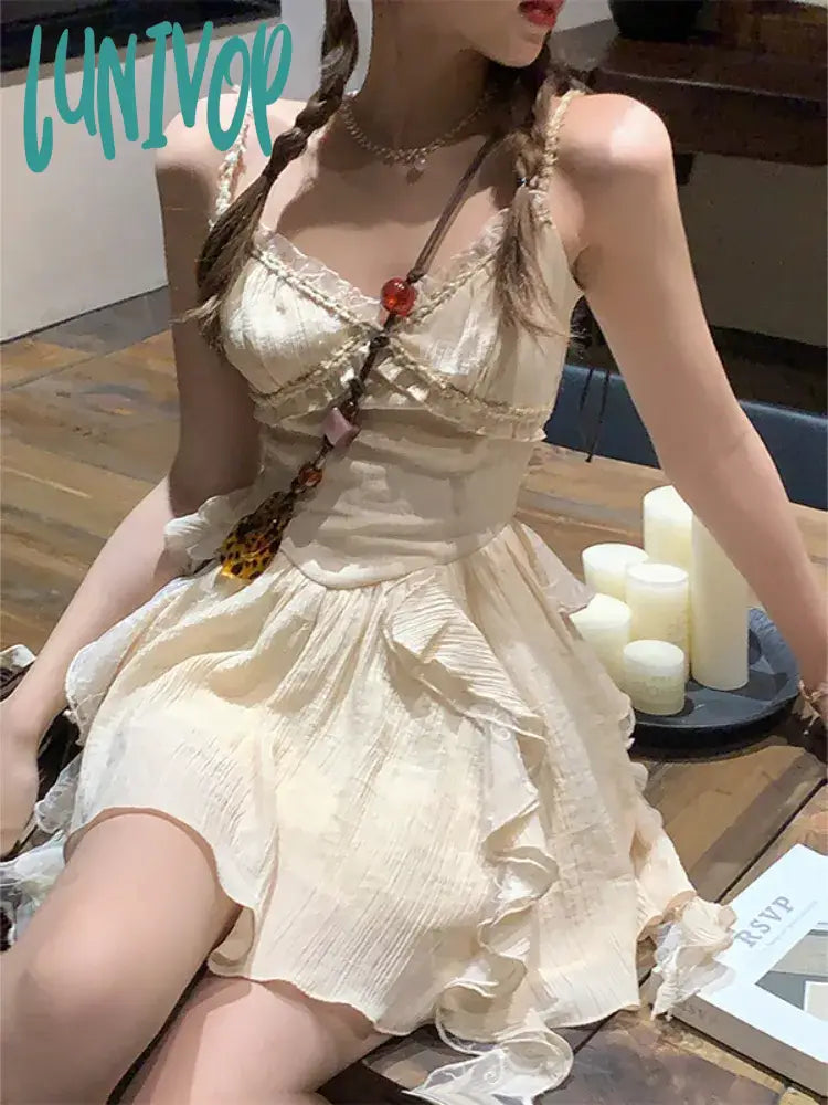 Lunivop France Vintage Two Piece Dress Set Women Summer Chiffon Elegant Kawaii Suit Female Korean