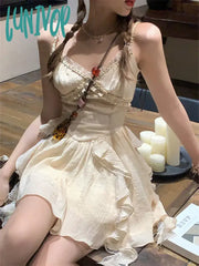 Lunivop France Vintage Two Piece Dress Set Women Summer Chiffon Elegant Kawaii Suit Female Korean