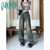 frat boy outfits Autumn New plus Size High Waist Straight Slimming Versatile Draping Fashion Narrow Denim Wide Leg Pants