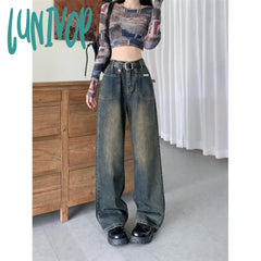 frat boy outfits Autumn New plus Size High Waist Straight Slimming Versatile Draping Fashion Narrow Denim Wide Leg Pants