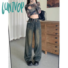 frat boy outfits Autumn New plus Size High Waist Straight Slimming Versatile Draping Fashion Narrow Denim Wide Leg Pants