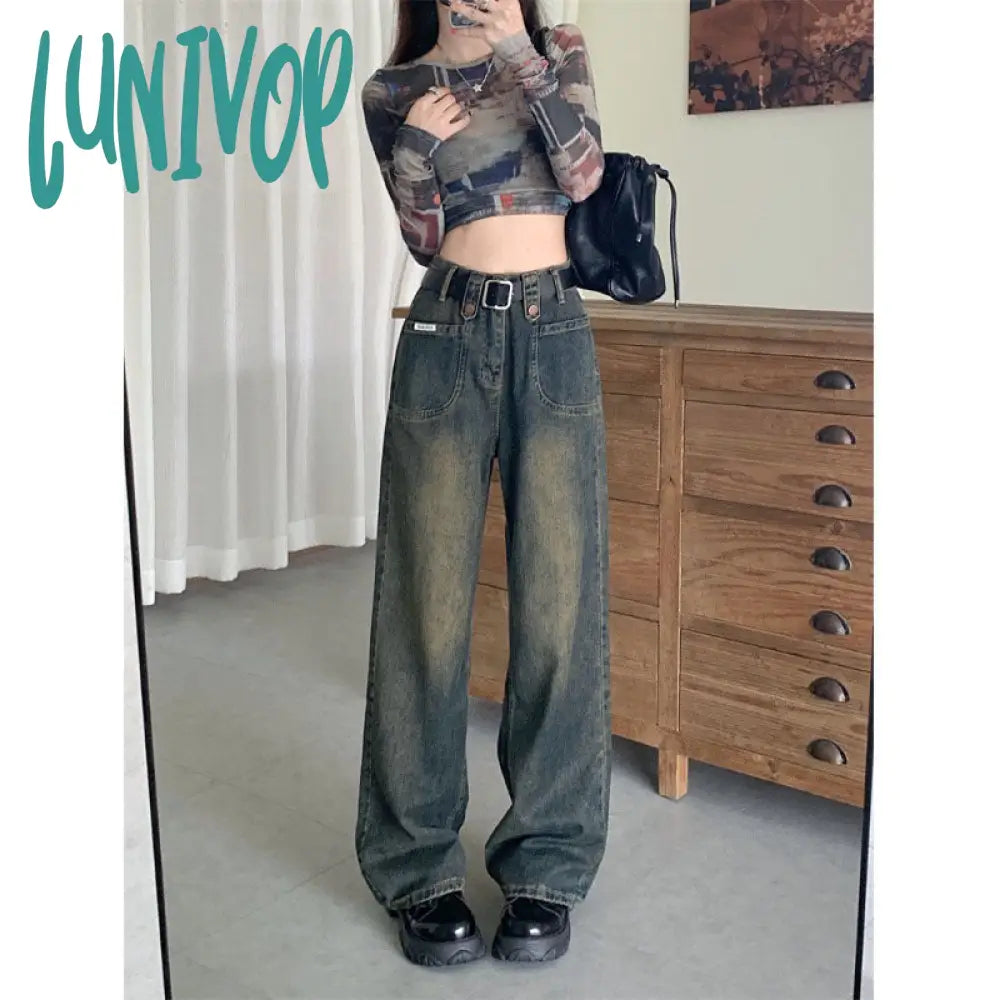 frat boy outfits plus Size Women's Retro Jeans Autumn 2024 New Chubby Girl High Waist Slimming Straight Wide Leg Pants