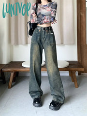 frat boy outfits plus Size Women's Retro Jeans Autumn 2024 New Chubby Girl High Waist Slimming Straight Wide Leg Pants