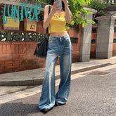 frat outfits Retro Washed High Waist Wide Leg Jeans 2024 Summer New American Hot Girl Distressed Draping Mop Straight Pants