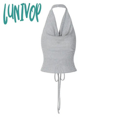 frat outfits Sexy Nightclub Style New Women's Clothing Solid Color Bright Silk Reflective Backless Lace-up Tied Waist Halter Strap Wrapped Chest for Women