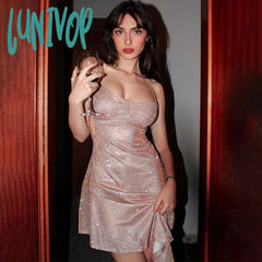 frat outfits Slip-on Shiny Backless Lace-up Dress Oblique Evening Dress Women's Summer Slim-Fit Nightclub Bottoming Hip Skirt Fashion