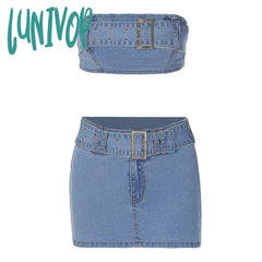 frat outfits Women's 2024 Summer New Fashion Sexy Denim Tube Top Slim Skirt Suit