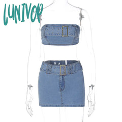frat outfits Women's 2024 Summer New Fashion Sexy Denim Tube Top Slim Skirt Suit
