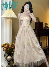 Lunivop French Holiday Dresses Spaghetti Strap Elegant Summer Dress Sleeveless Vintage Chic