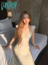 Lunivop French Retro Midi Dress Women Even Party 2000S Vintage Clothing Elegant V-Neck Y2K Korean