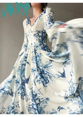 Lunivop French Summer Midi Fashion Floral Beading High Waist A Line Party Dresses Women Vintage