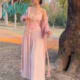 Lunivop French Vintage Slip Dress Pink Long Summer Sleeveless Nightdress Sleeping Home For Women