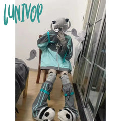 frutiger aero outfits Japanese Style Niche Design Sports Hooded Sweater Women's Autumn and Winter Fleece-lined Thickened Loose Mid-Length Coat Top