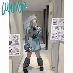 frutiger aero outfits Japanese Style Niche Design Sports Hooded Sweater Women's Autumn and Winter Fleece-lined Thickened Loose Mid-Length Coat Top