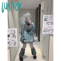 frutiger aero outfits Japanese Style Niche Design Sports Hooded Sweater Women's Autumn and Winter Fleece-lined Thickened Loose Mid-Length Coat Top