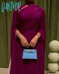 Lunivop فساتين السهرة Simple Chiffon Evening Dresses High Neck Floor-Length A-Line Prom
