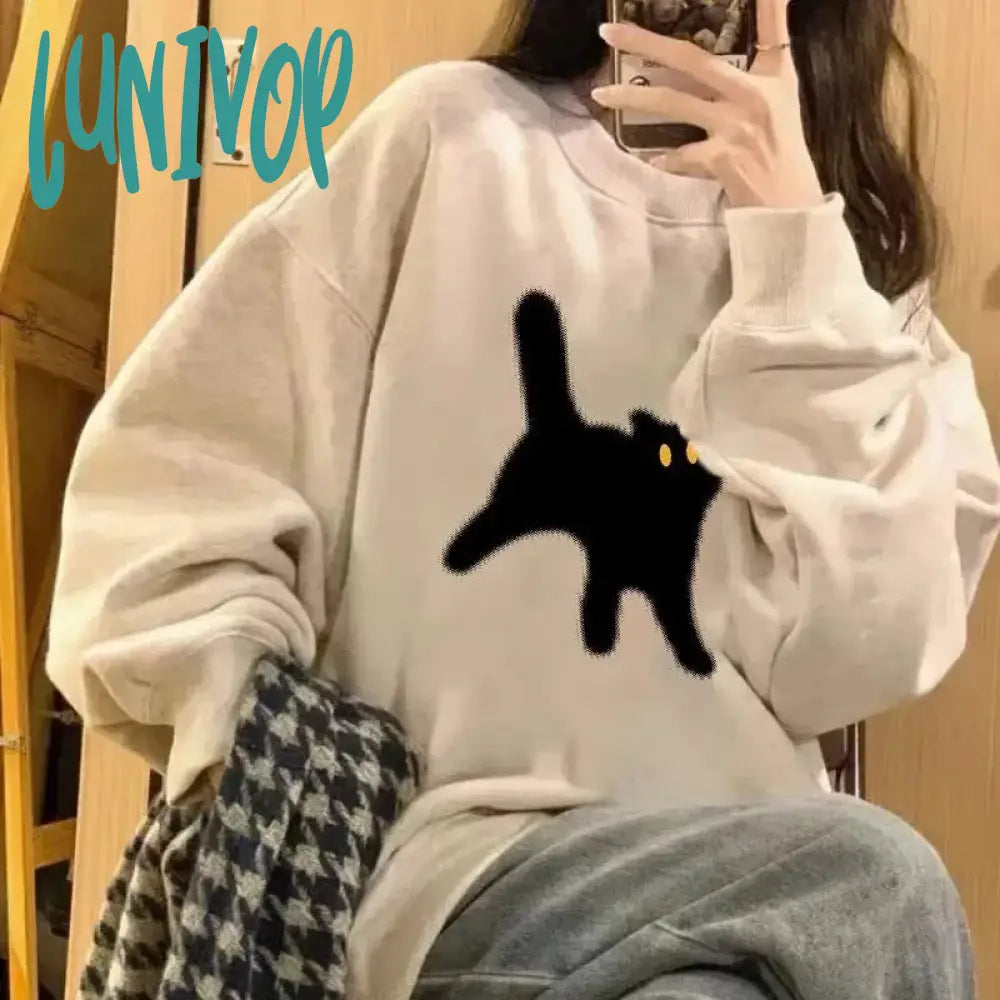 Lunivop Funny Cats Pullovers Women Fashion Casual All Match Hoodies Harajuku Elegant Long Sleeve