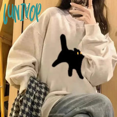 Lunivop Funny Cats Pullovers Women Fashion Casual All Match Hoodies Harajuku Elegant Long Sleeve