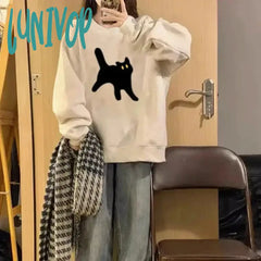 Lunivop Funny Cats Pullovers Women Fashion Casual All Match Hoodies Harajuku Elegant Long Sleeve