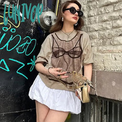 Lunivop Funny Print Harajuku Graphic T Shirts For Women Summer Loose Casual Y2K Top Femme Street