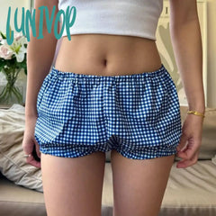 Lunivop Gingham Slim Fit Bubble Pumpkin Pants Kawaii Low Waisted Micro Shorts Y2K Aesthetic Vintage