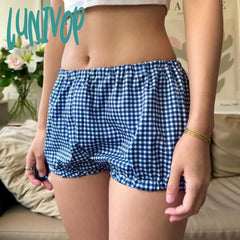 Lunivop Gingham Slim Fit Bubble Pumpkin Pants Kawaii Low Waisted Micro Shorts Y2K Aesthetic Vintage