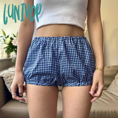 Lunivop Gingham Slim Fit Bubble Pumpkin Pants Kawaii Low Waisted Micro Shorts Y2K Aesthetic Vintage