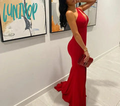 Lunivop Glamorous One Shoulder Sleeveless Evening Dresses 2024 Sexy Floor-Length Mermaid Court