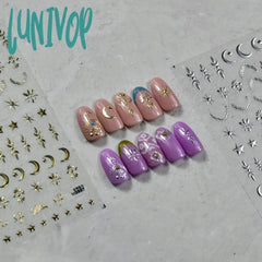 Lunivop Gold Silver Stars Moon 3D Self Adhesive Nail Art Stickers Vintage Bohemian Style Totems