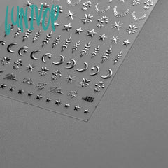 Lunivop Gold Silver Stars Moon 3D Self Adhesive Nail Art Stickers Vintage Bohemian Style Totems