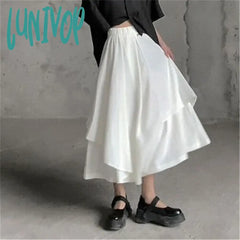 Lunivop Gothic Asymmetrical Cargo Skirts Women Streetwear Punk Irregular High Waist A Line Pleated