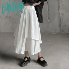Lunivop Gothic Asymmetrical Cargo Skirts Women Streetwear Punk Irregular High Waist A Line Pleated