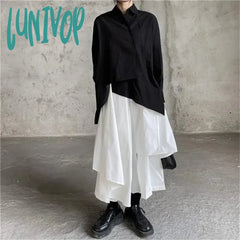 Lunivop Gothic Asymmetrical Cargo Skirts Women Streetwear Punk Irregular High Waist A Line Pleated