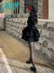Lunivop Gothic Black Dress Women Casual Y2K Mini Even Party Elegant Vintage Clothing Harajuku
