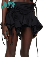 Lunivop Gothic Irregular Ruffles Y2K Skirts Women Drawstring Tie-Up Ruched Mini Skirt Female Summer