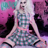 Lunivop Gothic Plaid Women Sets Buckle Camis Y2K Skirts Harajuku Fairy Grunge Backless Crop Tops E
