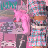 Lunivop Gothic Plaid Women Sets Buckle Camis Y2K Skirts Harajuku Fairy Grunge Backless Crop Tops E