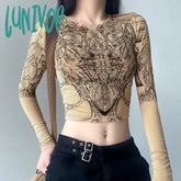 Lunivop Gothic Retro Mechanical Printed Long Sleeve T-Shirt Autumn Women Y2K Sexy Slim Full