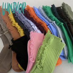 Lunivop Gothic Ripped Mid Tube Socks Hand Cut Pile Knitted Y2K Hot Girlwomen Punk Harajuku Clothing